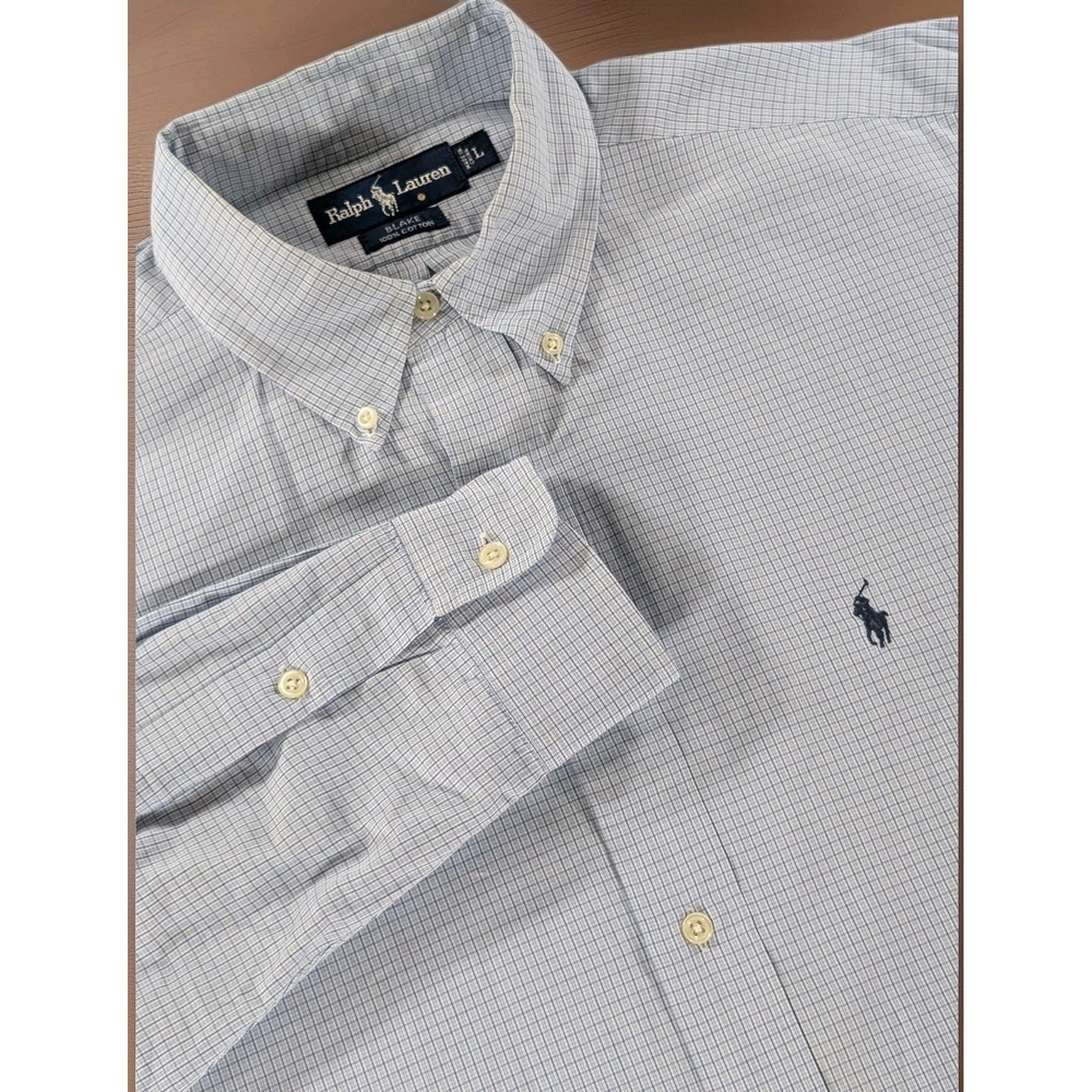 Vintage Ralph Lauren Shirt Mens Large Blue Check Button Down Blake Cotton Pony